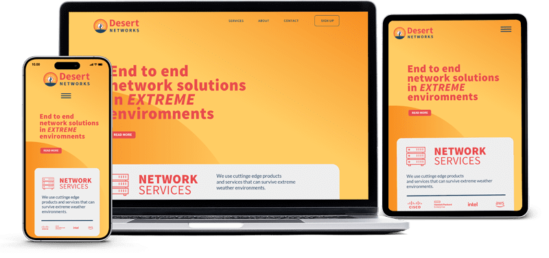 Branding for Desert Networks showing a responsive website on mobile devices and laptop