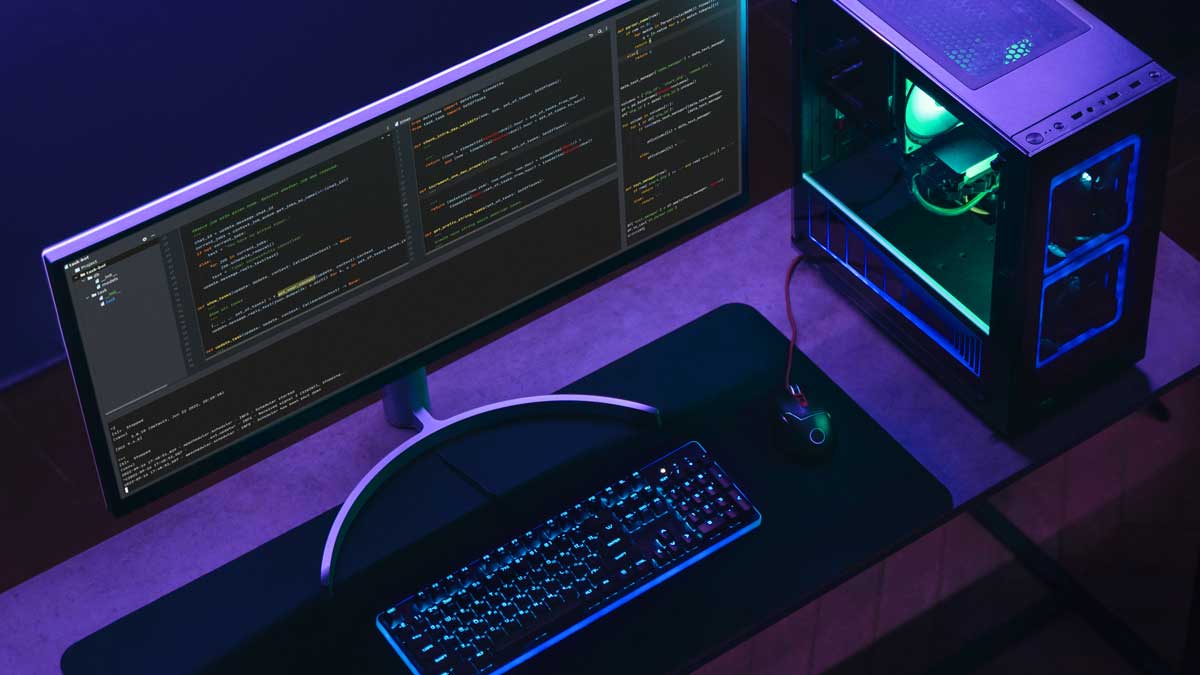 neon computer desk coding - Lightning Bilt
